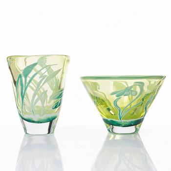 Astrid Gate, two glass vases, limited ediion 13/50 & 9/25, Johansfors, Sweden.