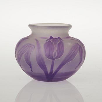 A Karl Lindeberg Art Nouveau cameo glass vase, Kosta, Sweden.