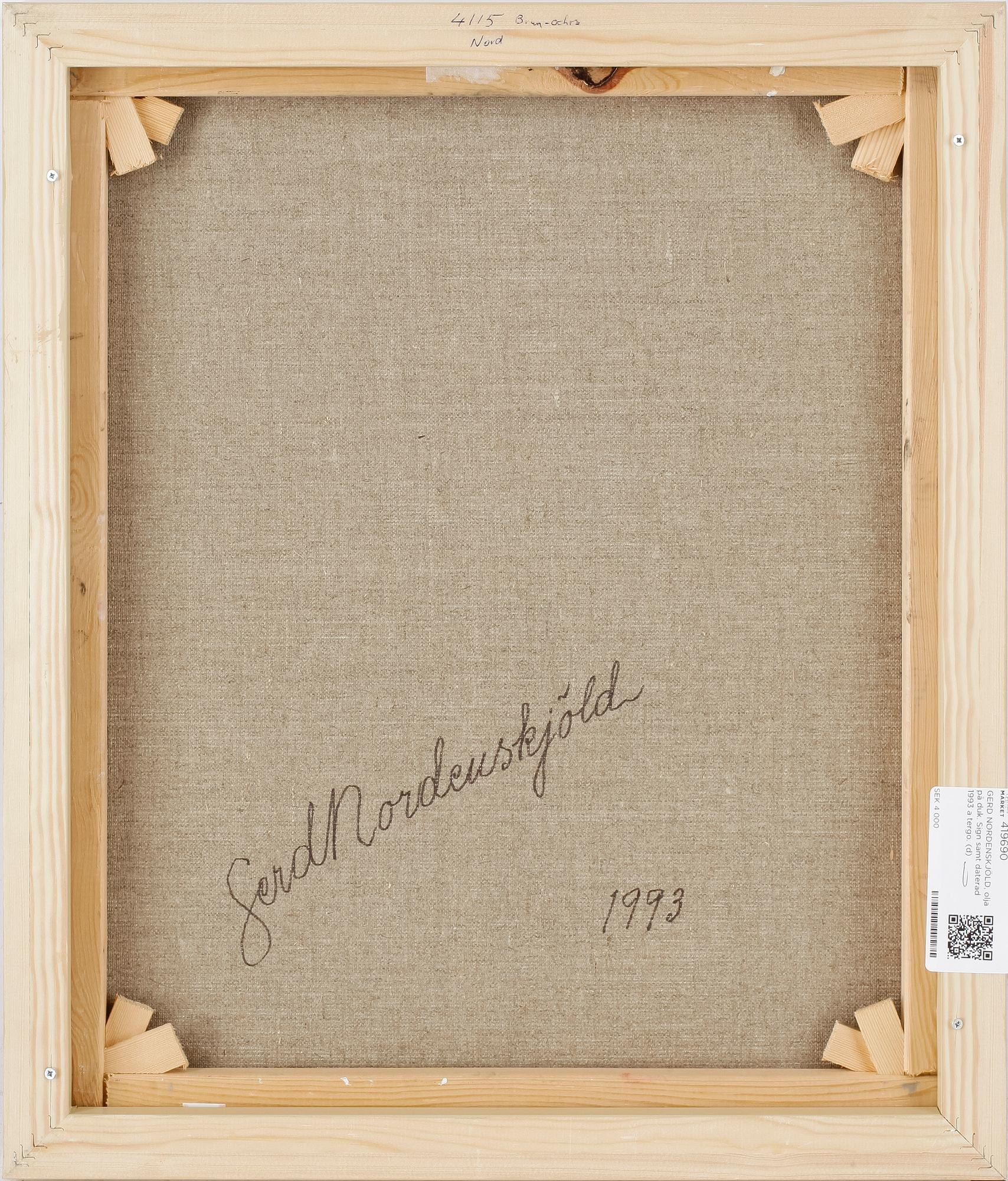 GERD NORDENSKJÖLD, olja på duk. Sign samt daterad 1993 a tergo.