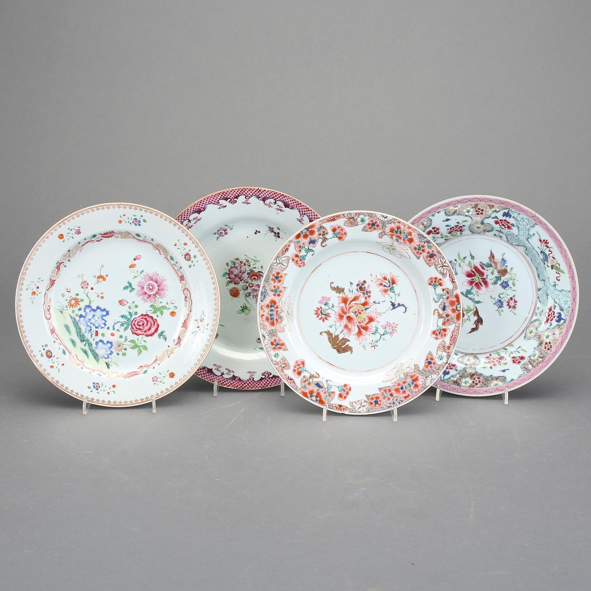 TALLRIKAR, 4 st, porslin, Qing dynastin, Qianlong (1736-95).
