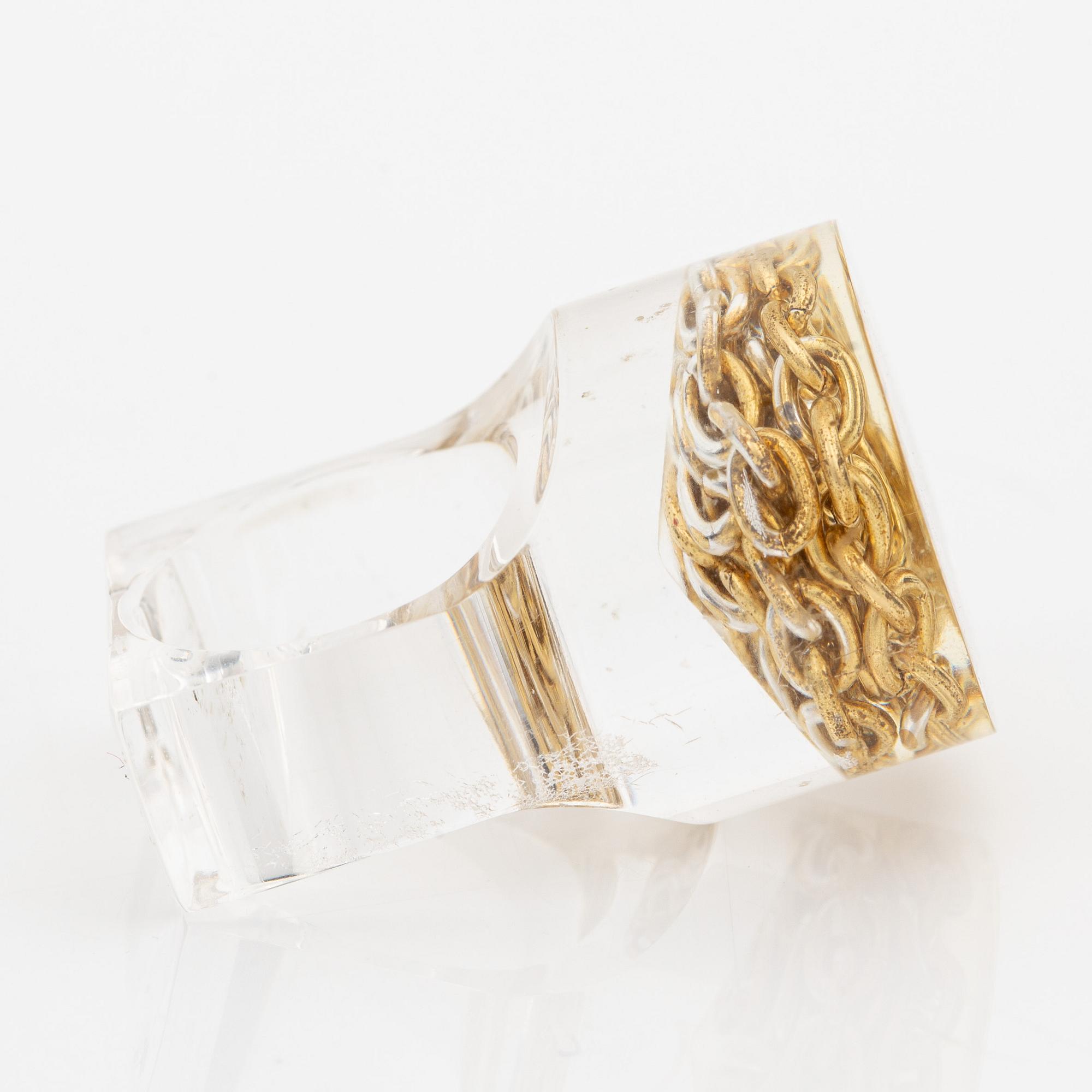 Siv Lagerström, three rings and cufflinks, acrylic plastic, 1970s.
