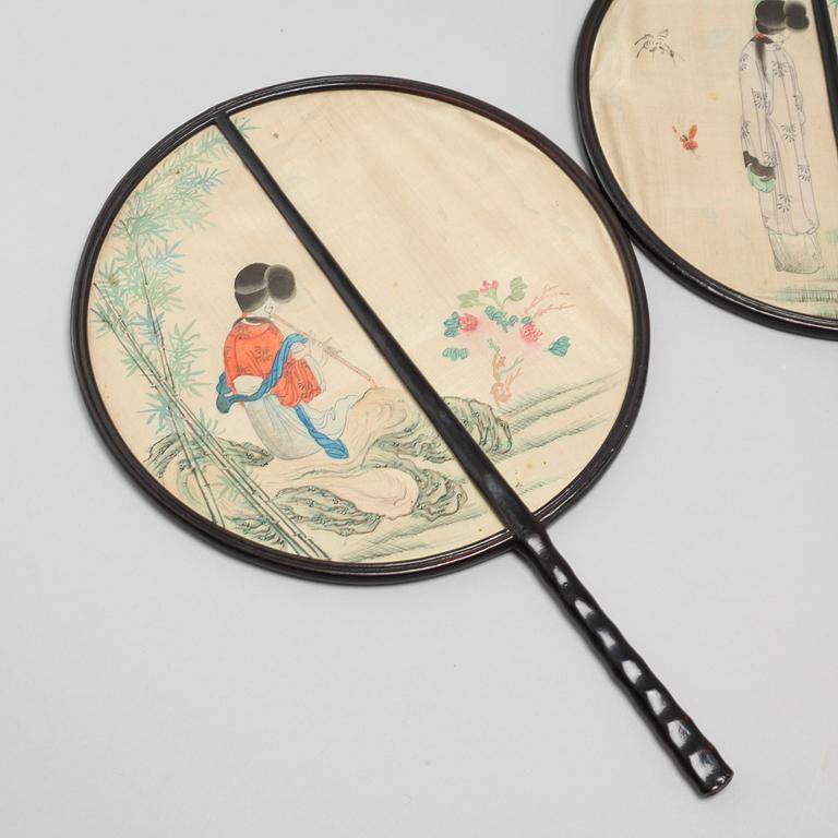 A set of four Chinese fans, late Qing dynasty.