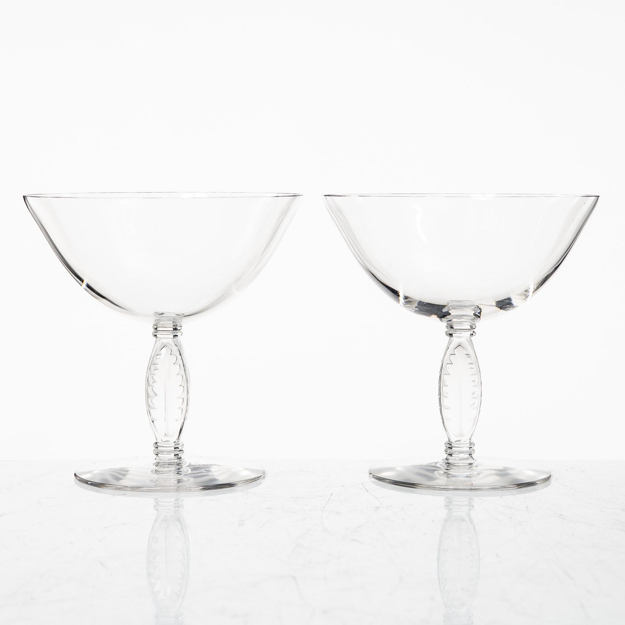 René Lalique, champagnekupor, 8 st, "Fontainebleau", Lalique, Frankrike.