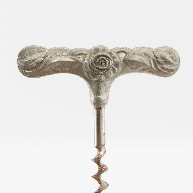 Corkscrews 6 pcs Art Nouveau early 1900s pewter.