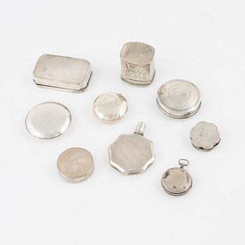 Nine Silver Boxes, 19-20th century.