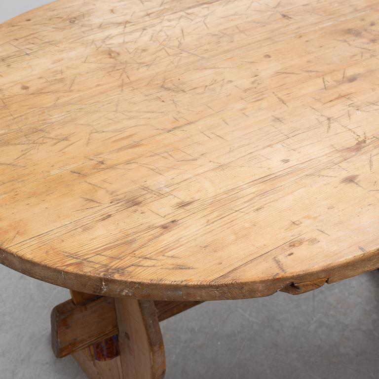 A swedish pine trestle table 18/19th century.