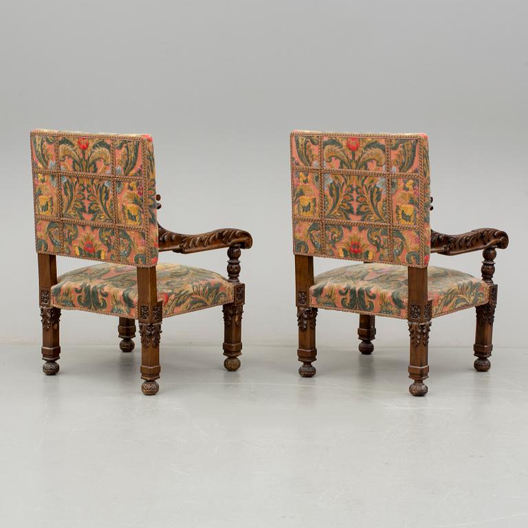 KARMSTOLAR, ett par, barockstil, 1900-talets första hälft.