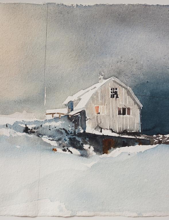 Lars Lerin, Winter landscape with house.