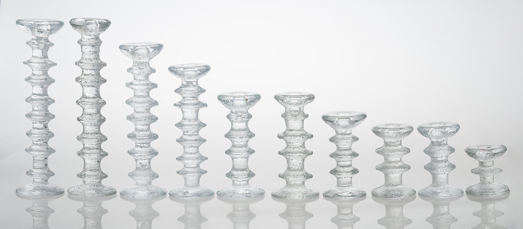 Timo Sarpaneva, A 10-piece set of "Festivo" glass candlesticks for Iittala.