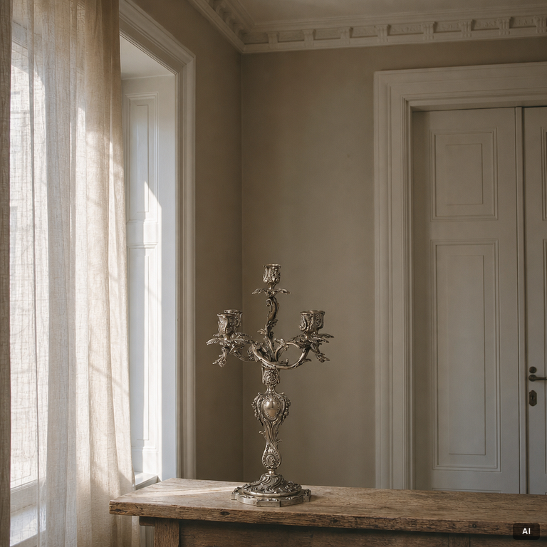 Candelabrum, silver, Rococo style, 20th century.