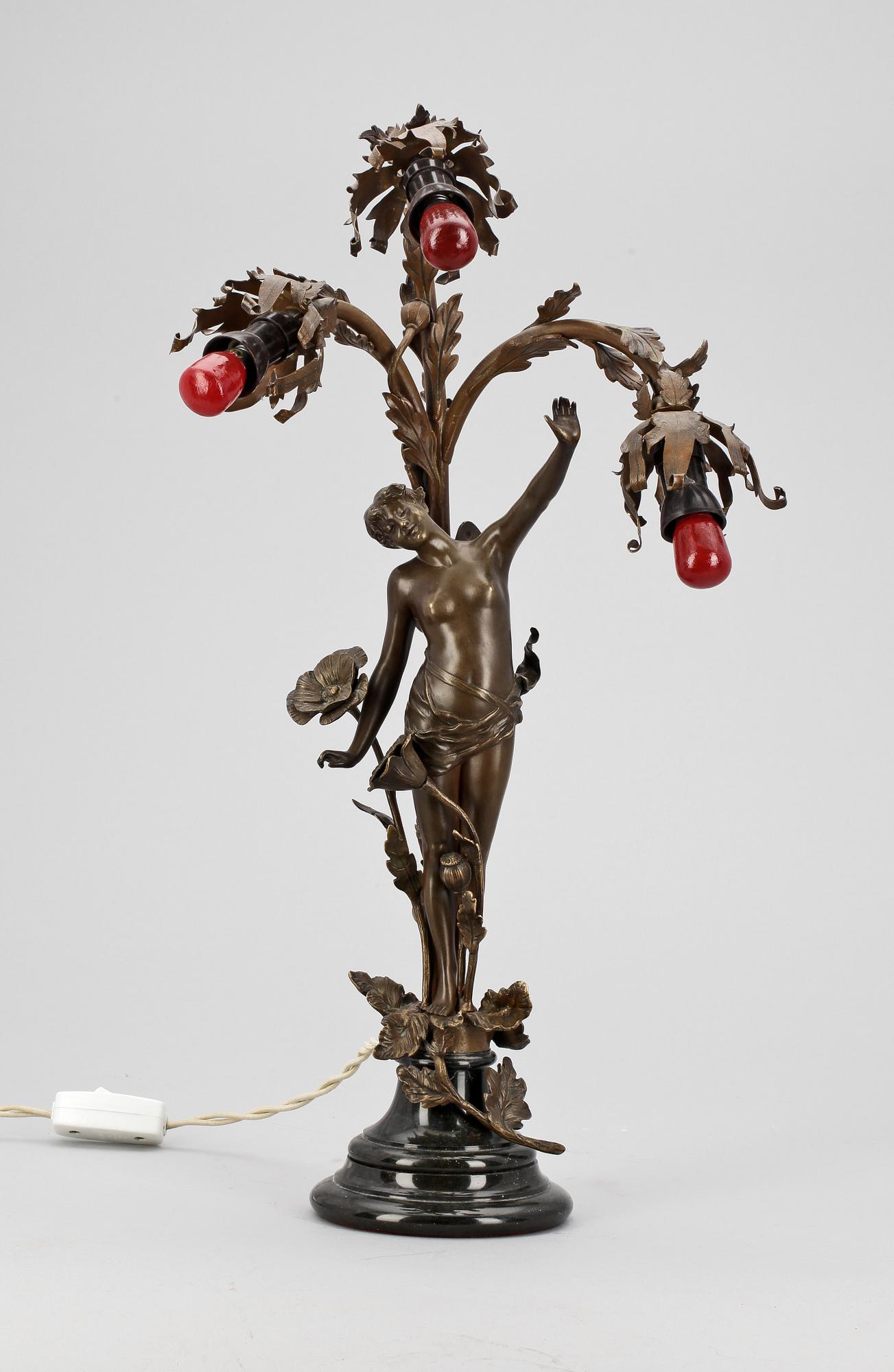 BORDSLAMPA, brons och mässing, jugend, 1900-talets början.