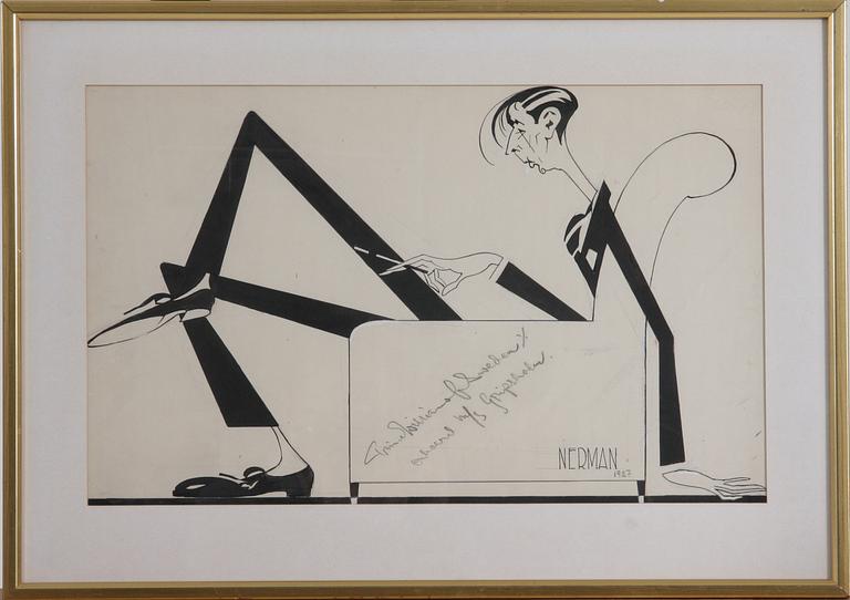 EINAR NERMAN, tuschteckning, sign o dat 1927.