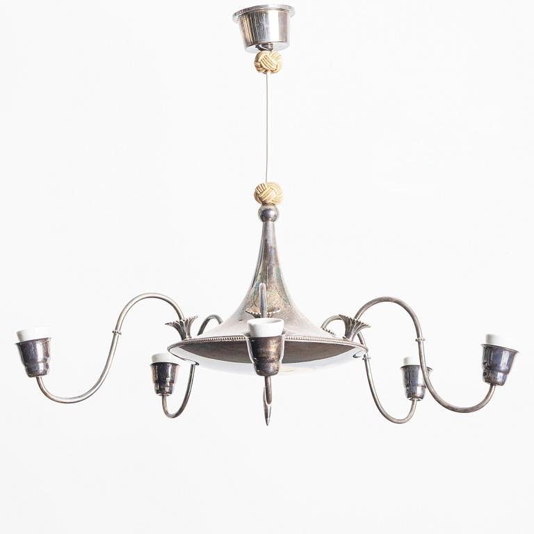 Elis Bergh, Attributed to. Ceiling lamp, silver plate, Swedish Grace, 1920s-30s.