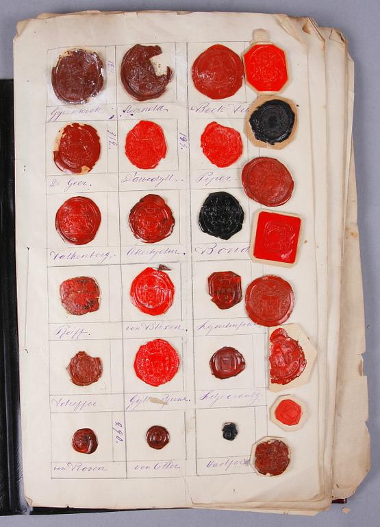 SIGILLSAMLING, 8 blad, svenska adliga ätter, 1800-tal.