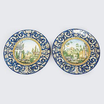 Two faience chargers in historic style, Italy, late 19th century.