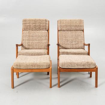 Ole Wanscher, Pair of armchairs with footstool, “Senator”, Cado, second half of the 20th century.
