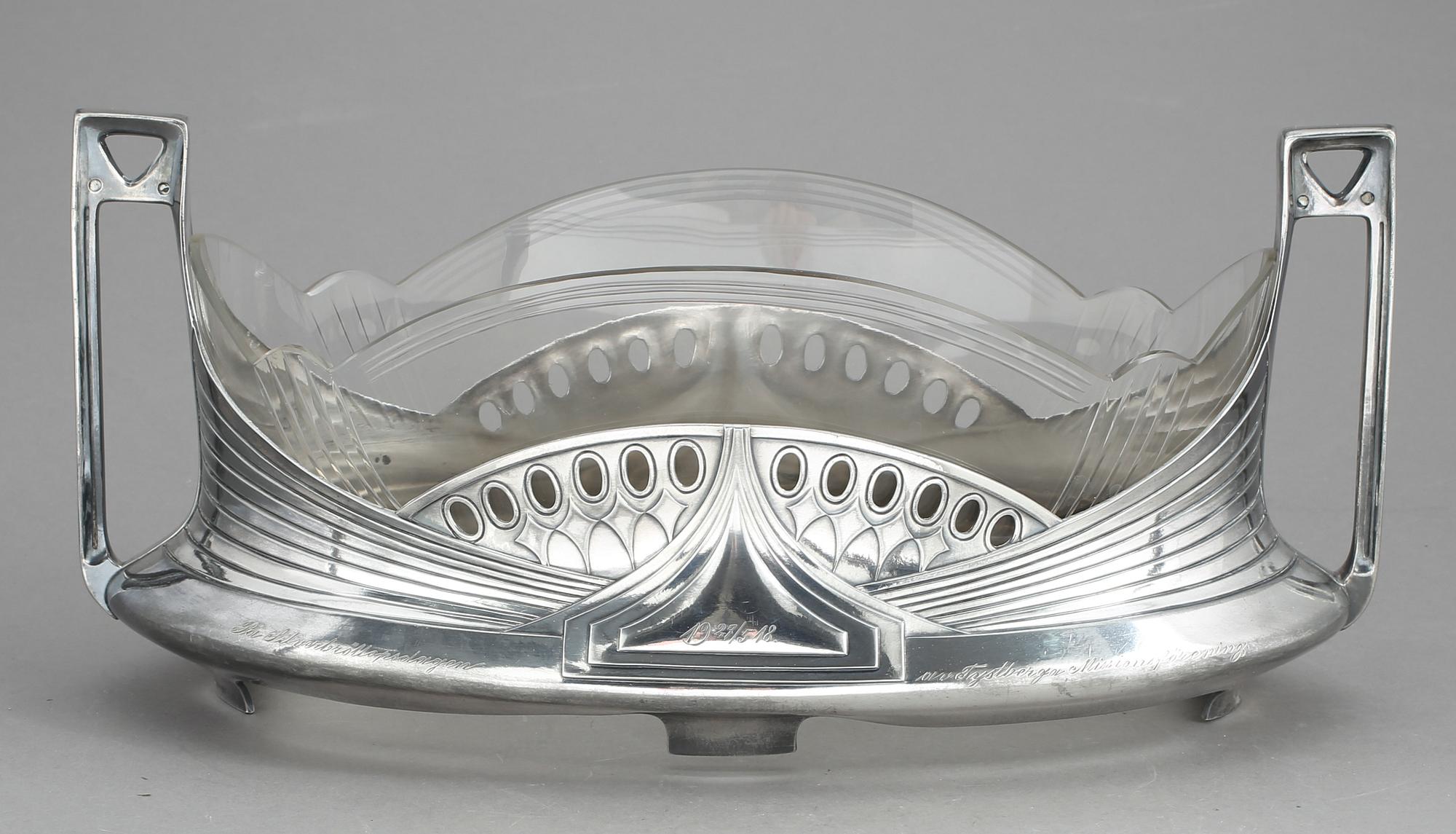 JARDINIERE, britaniametall, Wurttembergische Metallwarenfabrik, WMF, jugend, tidigt 1900-tal.