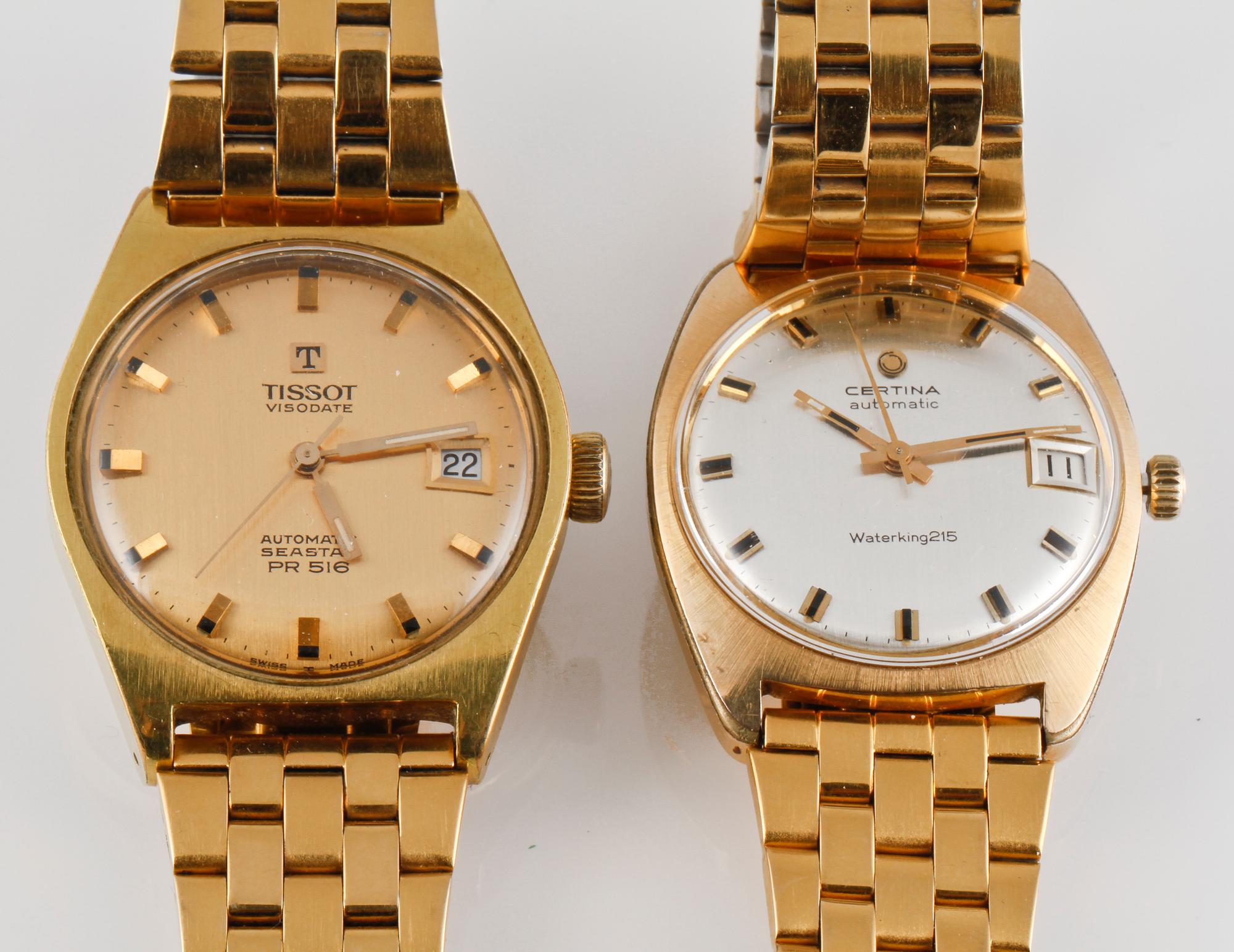 ARMBANDSUR, 2 st, Tissot samt Certina, förgyllt stål.