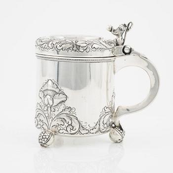 Stop samt konfektskål, silver, barockstil, fantasistämplar, omkring 1900.