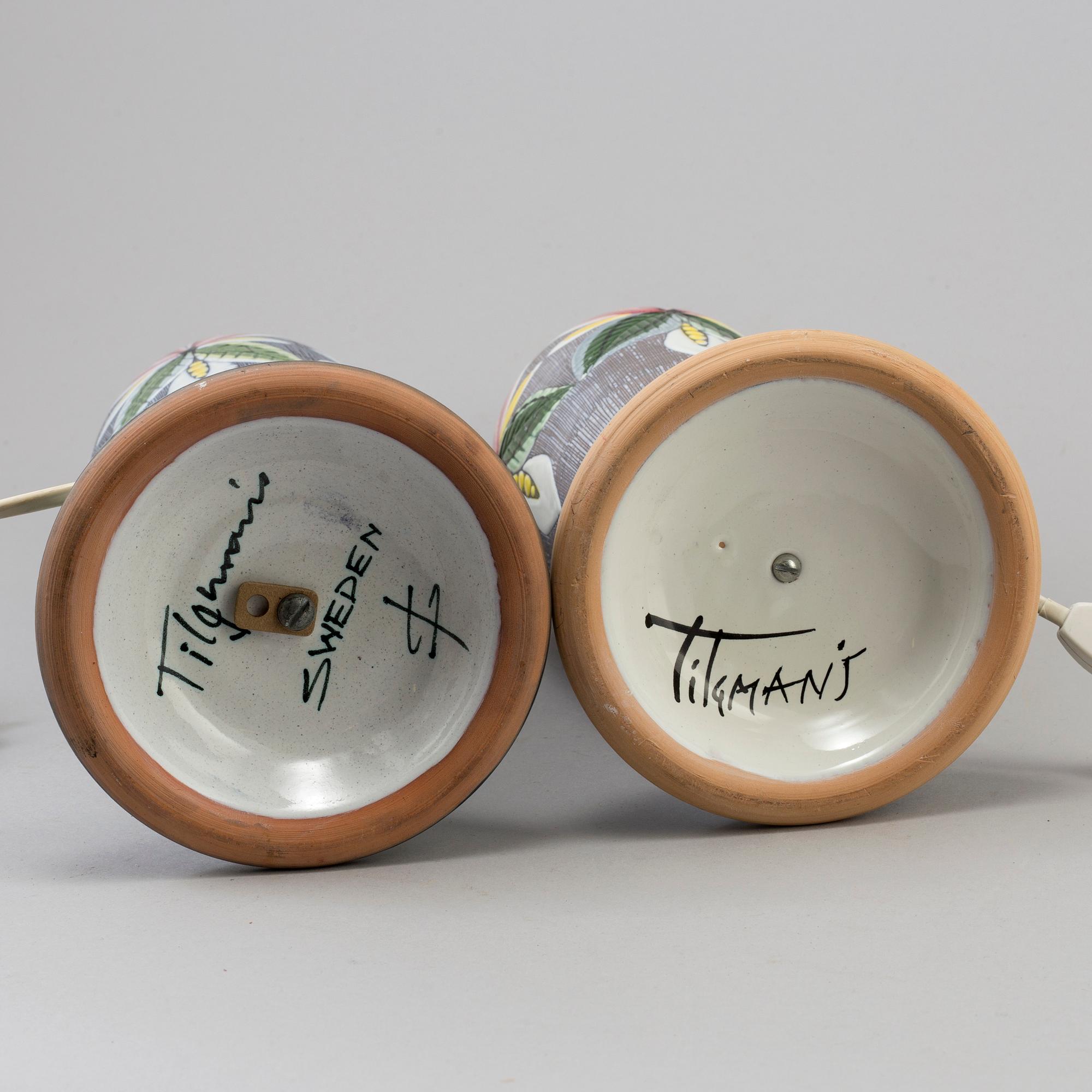 Two similar 20th century ceramic table lamps, Tilgmans Keramik, Sweden.