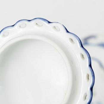Royal Copenhagen, A 'Blue Fluted' full lace porcelain potpurri urn with cover, model 1/1186, Denmark, 1889-1922.