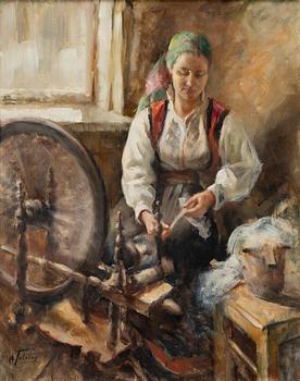 Alexander Tolstoy, At the spinning wheel.