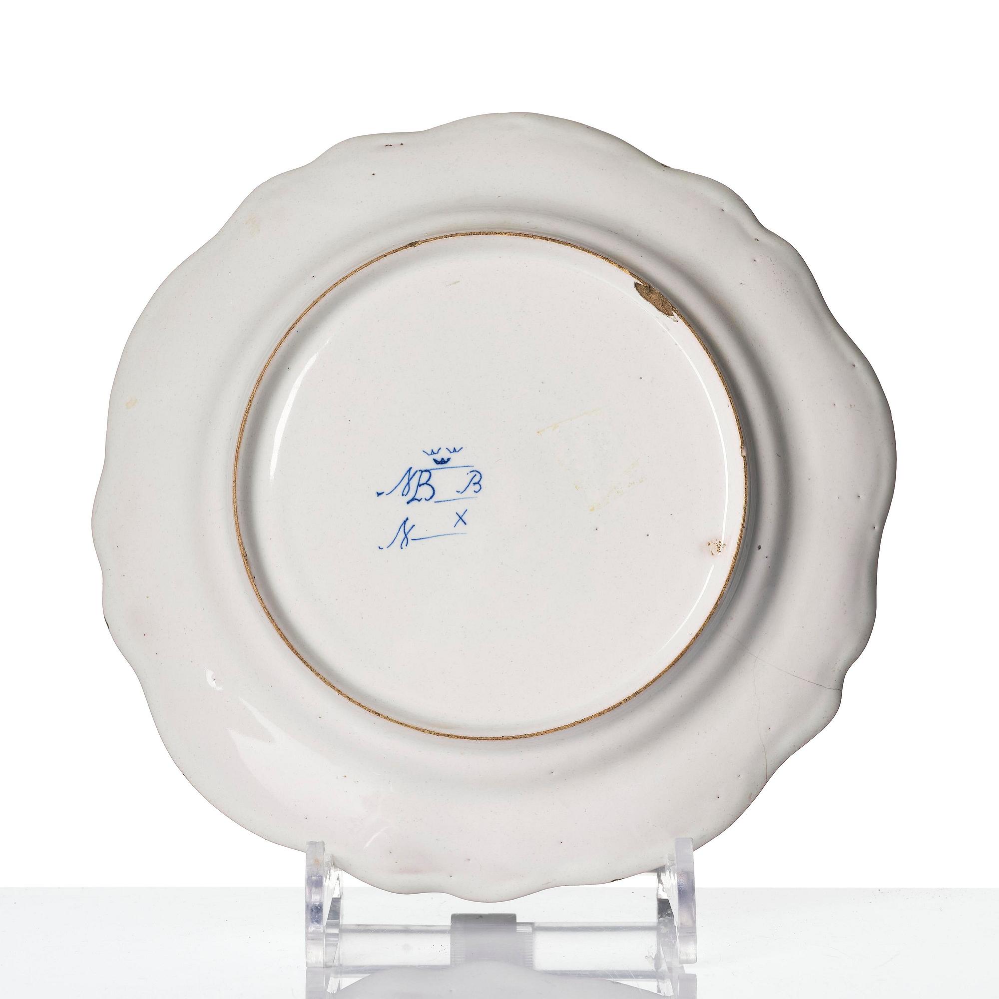A Swedish Marieberg faience dinner plate, 18th century.