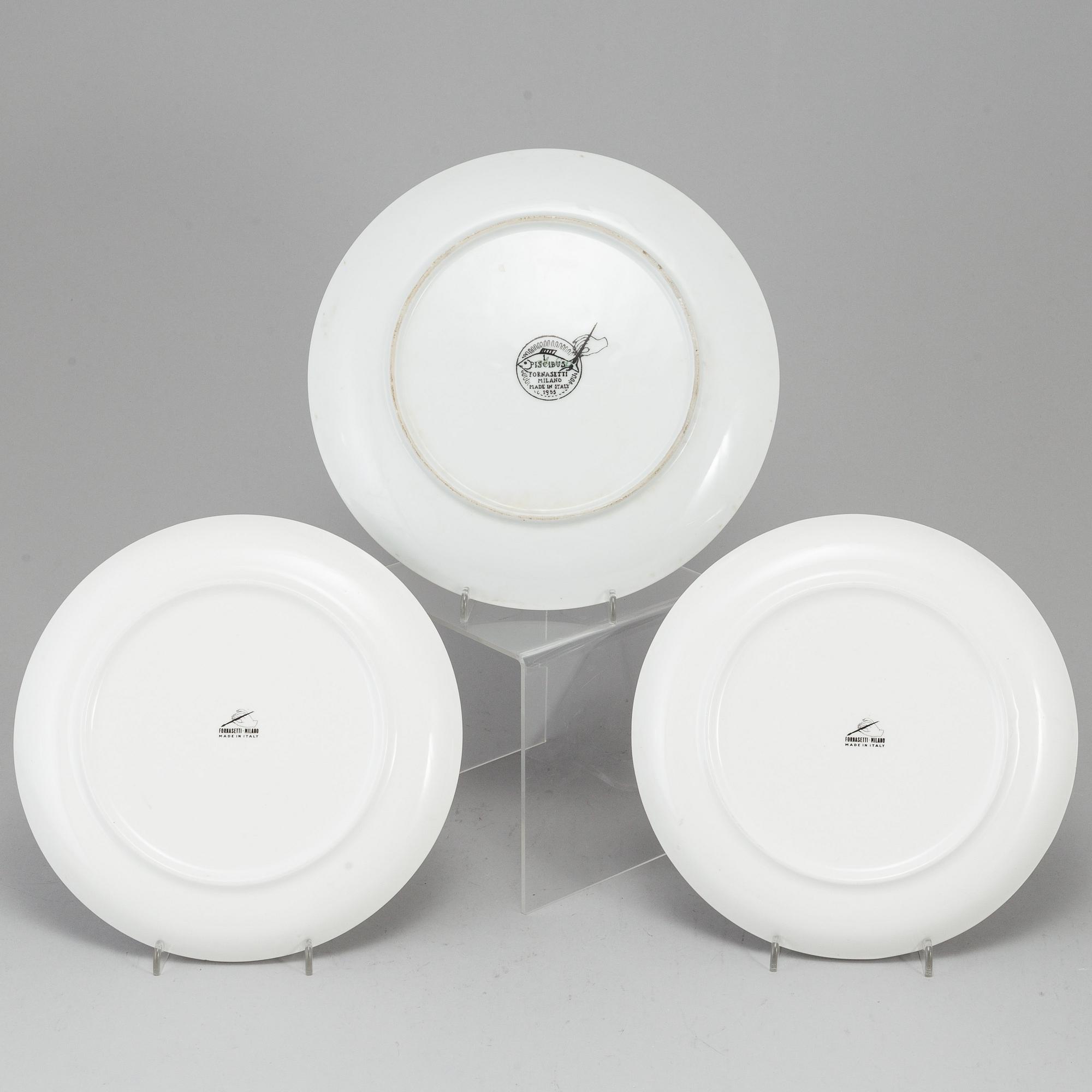 PIERO FORNASETTI, 2 "Arcimboldesca" plates + 1 "Piscibus" plate,