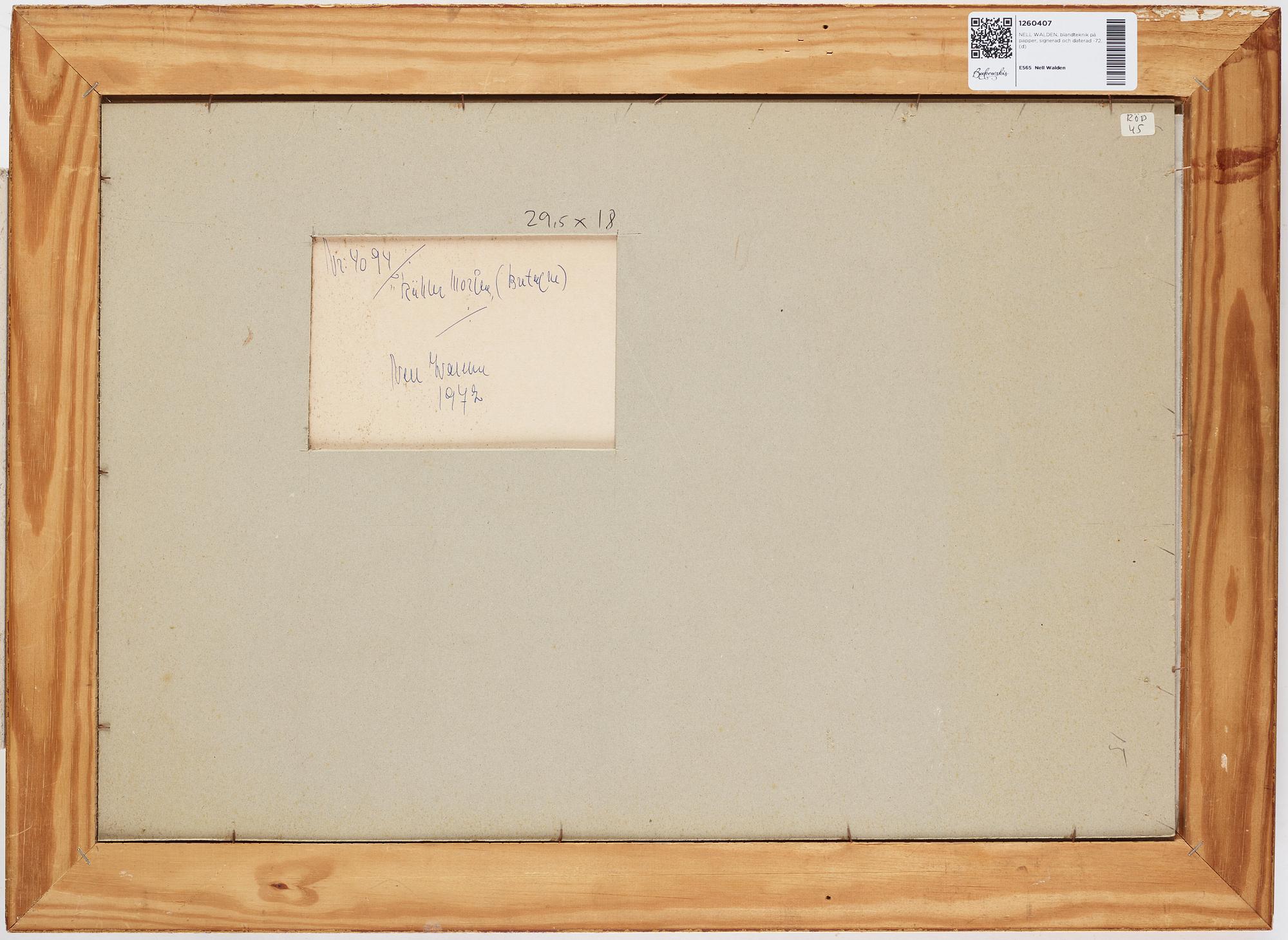 Nell Walden, mixed media on paper, signed and dated -72.