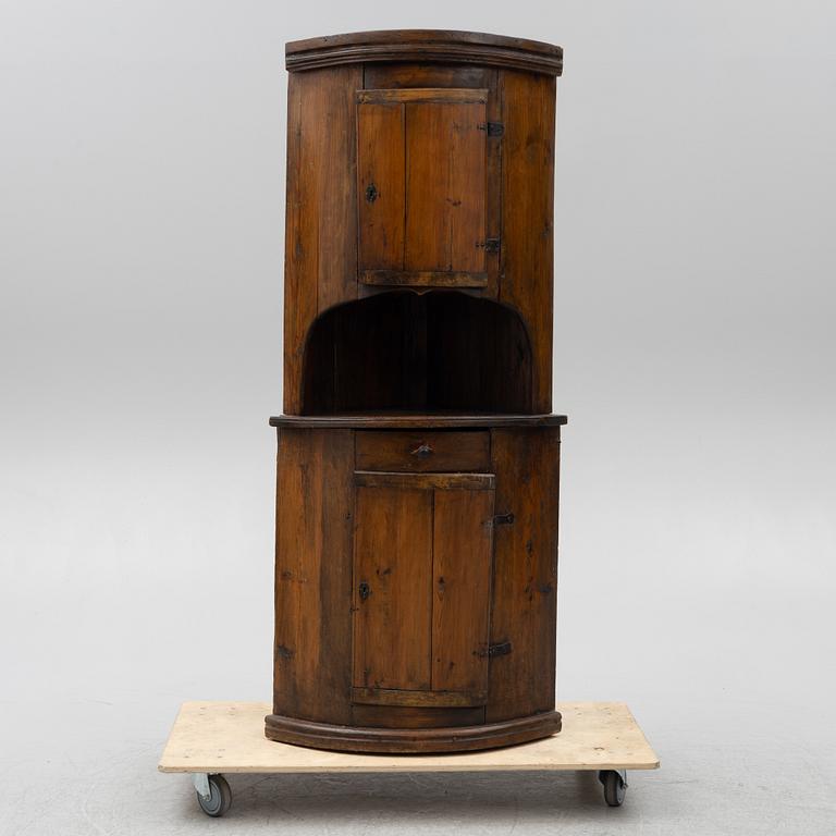 Corner cupboard, folk art, circa 1800.
