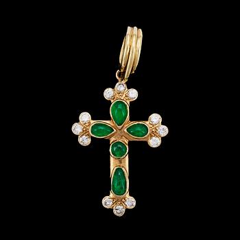 908. An emerald and brilliant cut diamond cross, tot.  app. 1 cts.