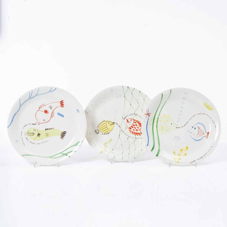 Stig Lindberg, twelve 'Löja' plates, Gustavsberg.