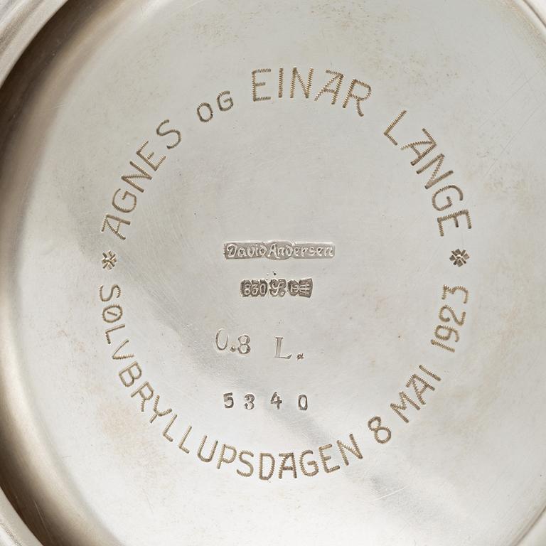 A Norwegian Silver Teapot, Sugar Bowl and Creamer, mark of David Andersen, Oslo circa 1923.
