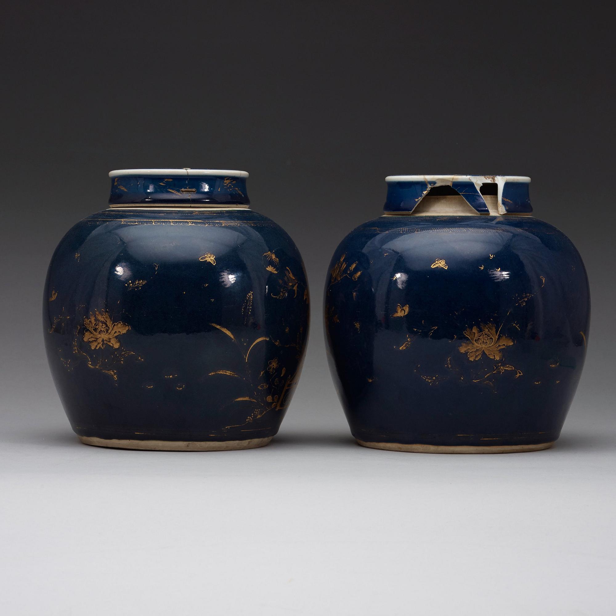 BOJANER, ett par, kompaniporslin. Qingdynastin Qianlong 1736-95.