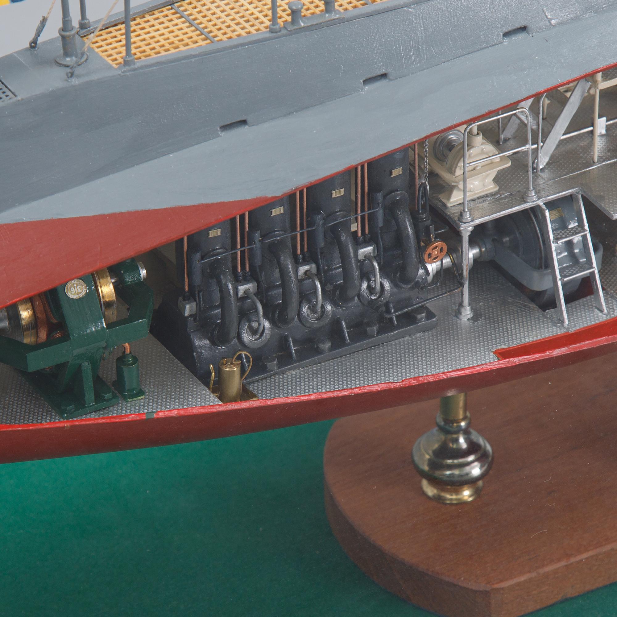 A cut-away scale model of the submarine 'Hajen', 1904, built by Ingvar Lyckhammar 21 st Century.