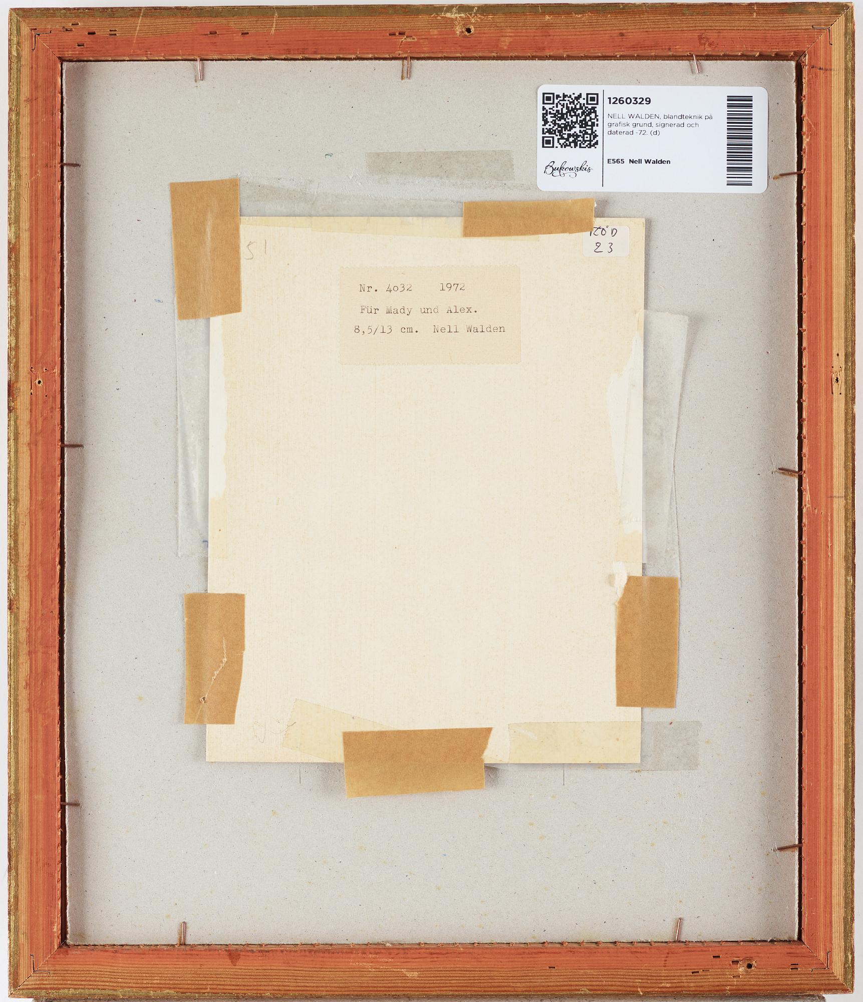 NELL WALDEN, mixed media on print, signed and dated-72.