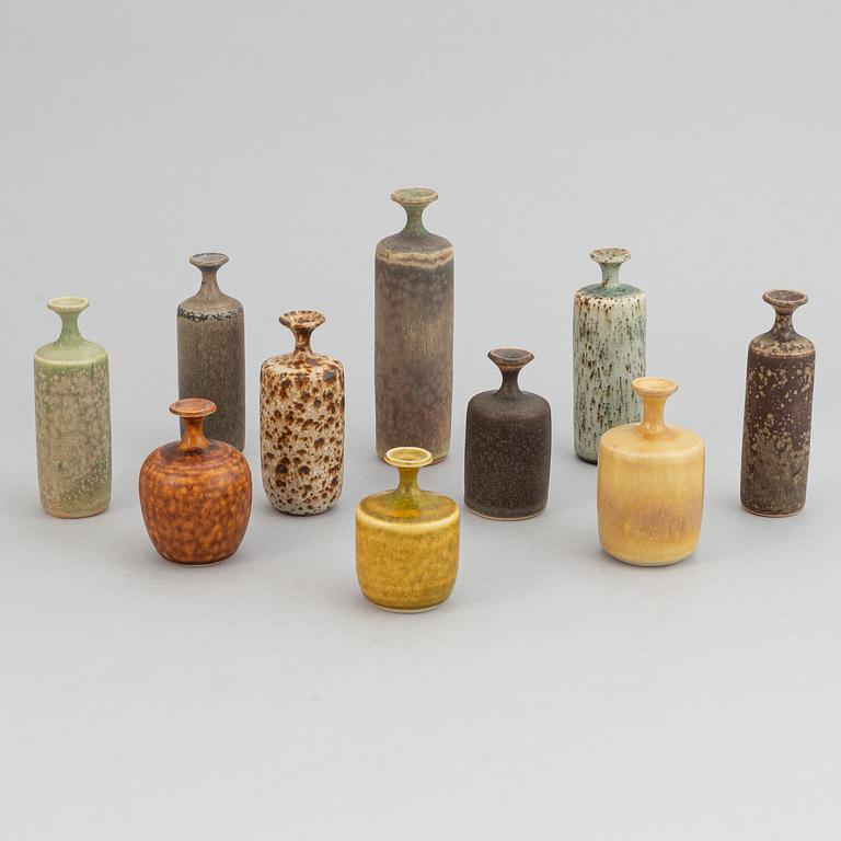 Rolf Palm, a set of ten stoneware miniature vases, Mölle.