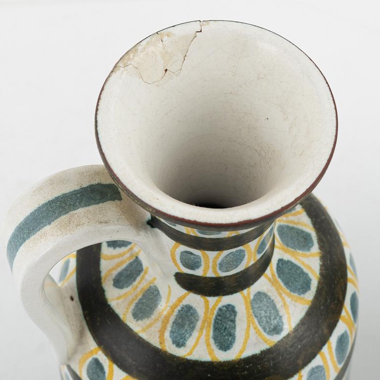 A set of two vases and a pitcher, faience, by Stig Lindberg, Gustavsberg.