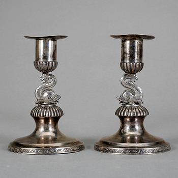 LJUSSTAKAR, silver, empire, sannolikt Barkander & Söhrling, verksam 1825-57 i Linköping.