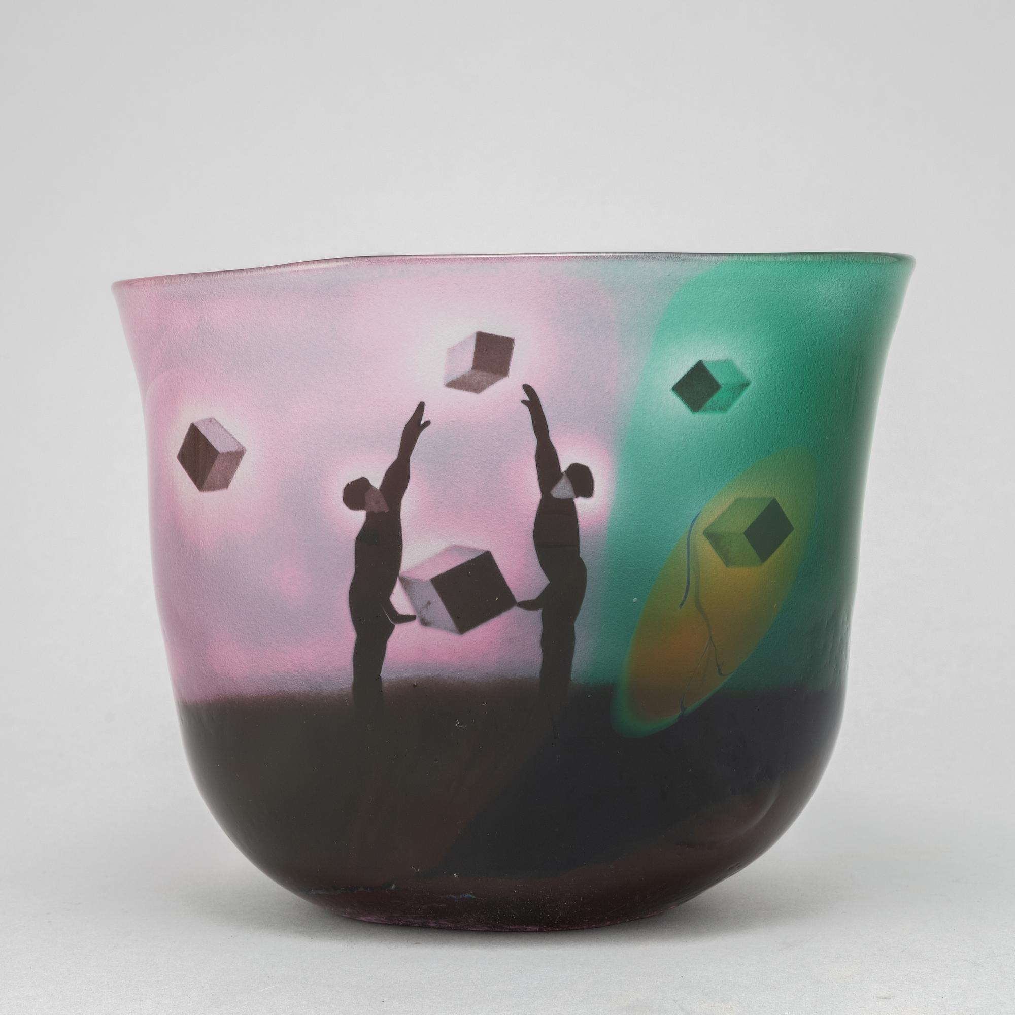 Bertil Vallien, a unique blasted glass bowl, Kosta Boda, Sweden.
