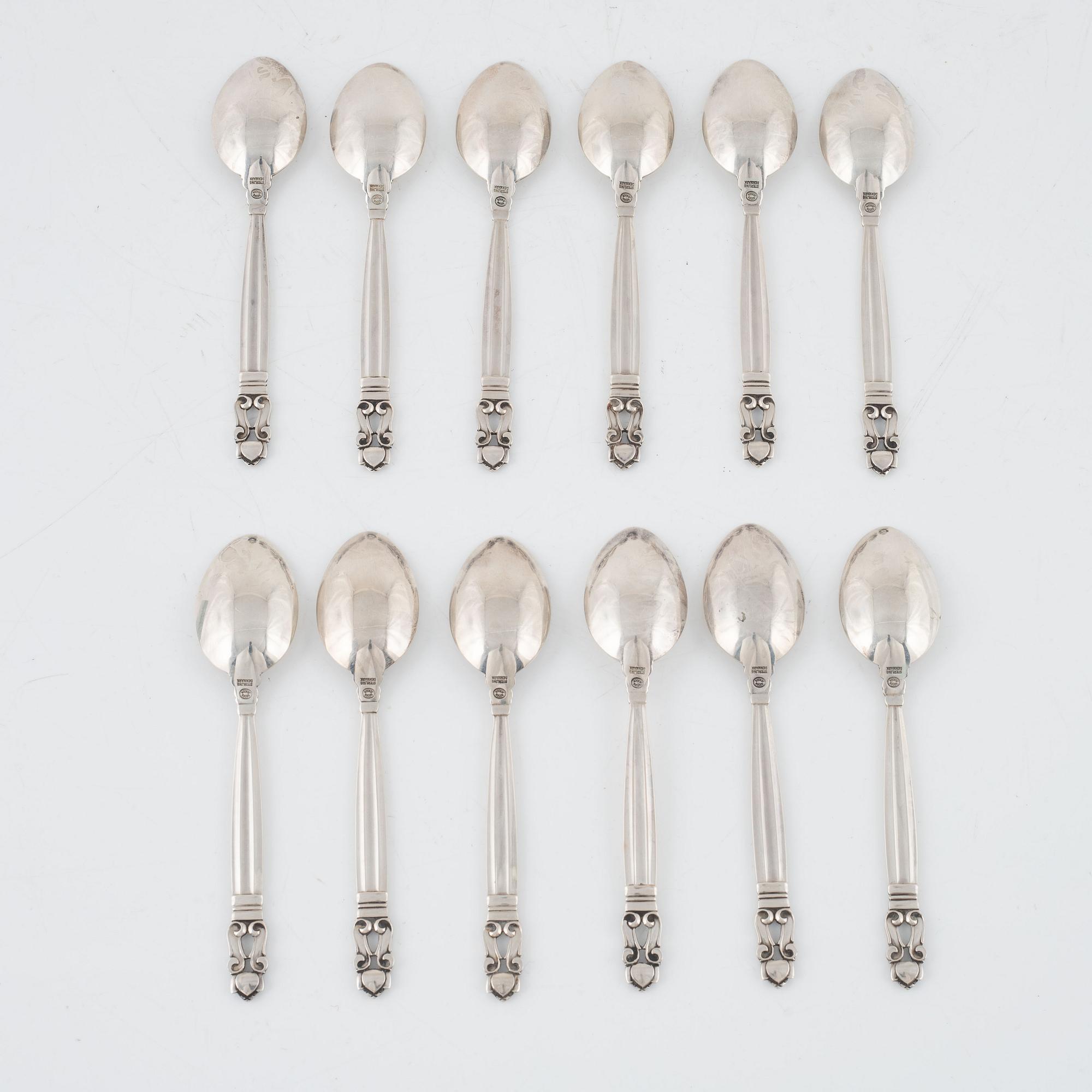 Georg Jensen, kaffeskedar, 12 delar, silver, "Konge", 1915-1919, Danmark.