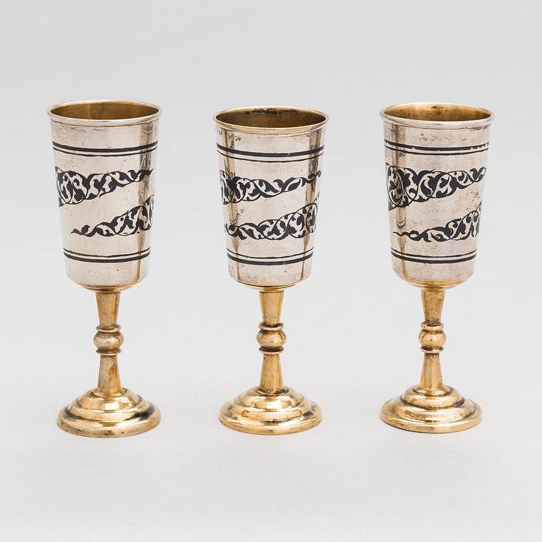 Servisdelar, 6 st, Kubachi, niello, silver, delvis förgyllt, Ryssland 1960-tal.