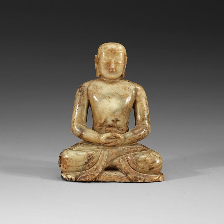 A jade and hardtsone Buddha figure, Qing dynasty (1644-1912) or older.