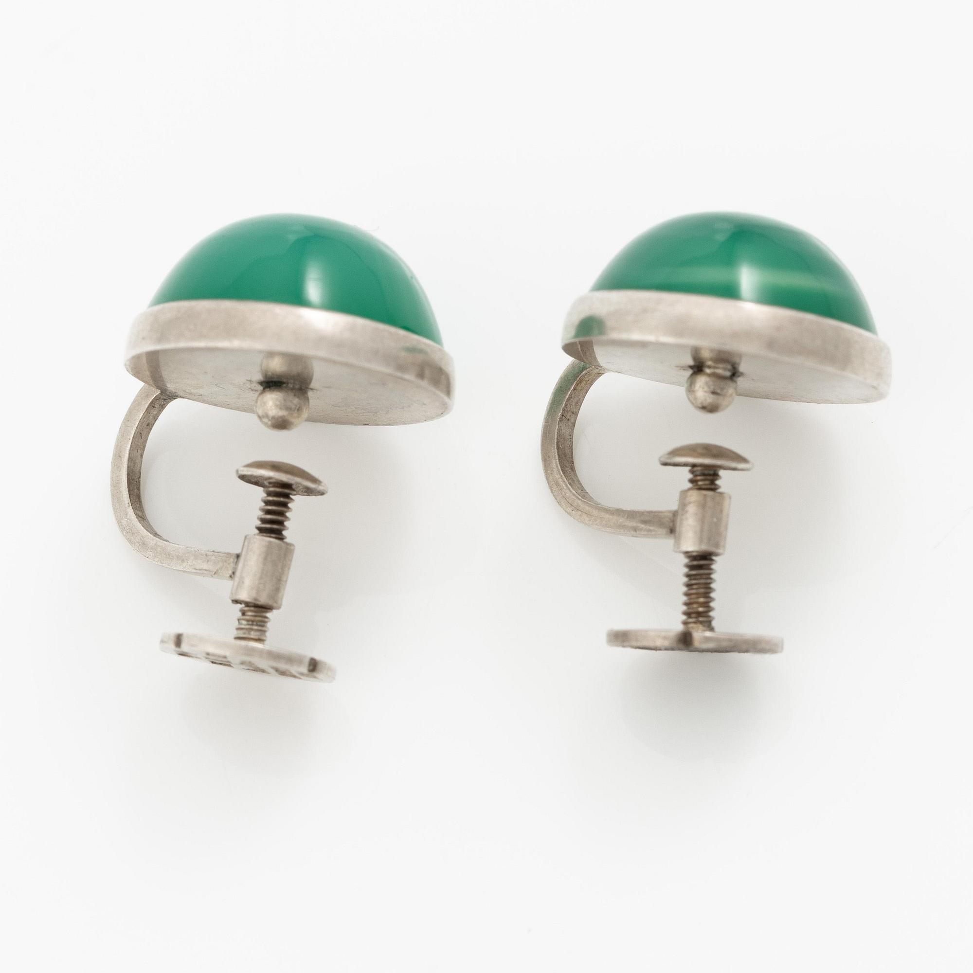 Wiwen Nilsson, a pair of earrings, sterling silver set with green quartz,  Lund 1952.