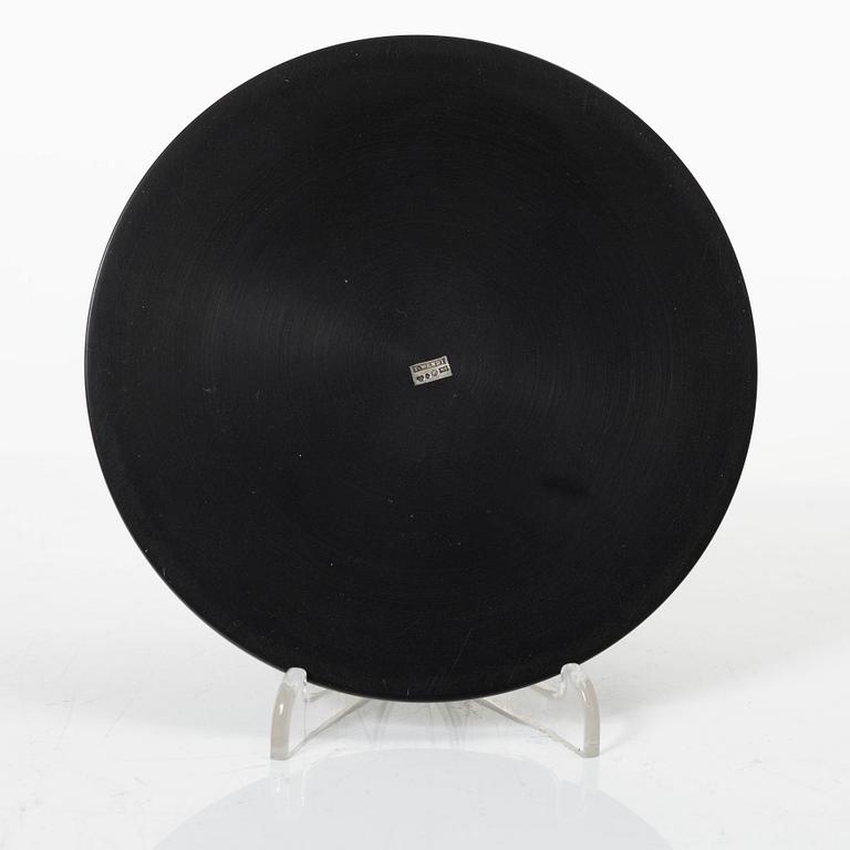 Five dishes, and one box with gaming chips, isolite with silver decor, Perstorp, Sweden, mid-20th century.