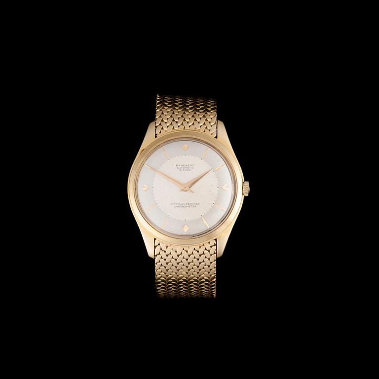 ARMBANDSUR, herr, guld 14 k, Praesent Automatic. Armband 18k guld, totalvikt 90 g.