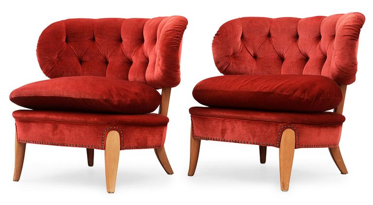 A pair of Otto Schulz 'Schulz' upholstered easy chairs, Jio Möbler, Sweden.