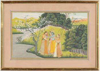 Oidentifierad konstnär, Sällskap i blommande trädgård, Indien, 1900-tal.