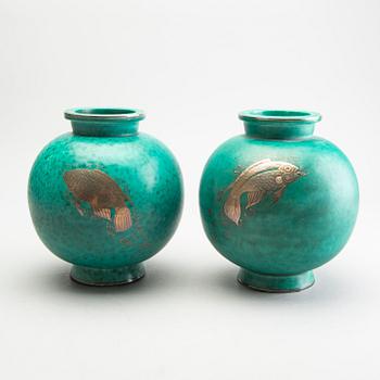Wilhelm Kåge,  urnor 2 st "Argenta", Gustavsberg stengods.