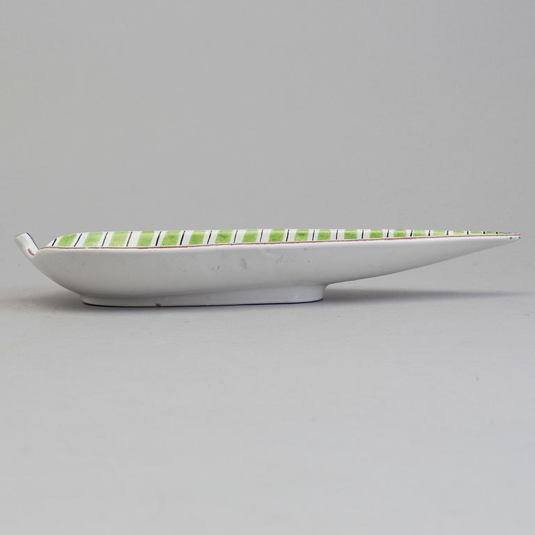 STIG LINDBERG, a paiance leaf-shaped dish, Gustavsberg Studio, Sweden.